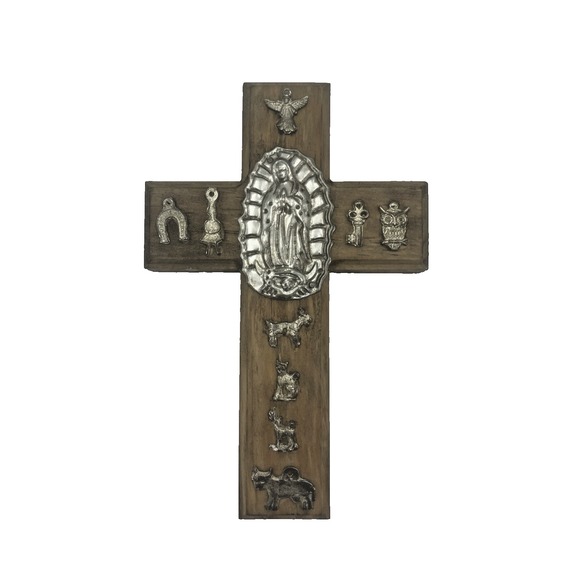 Other - Mexican Folk Art Cross Oremus Mercy Wood Milagros Virgin Mary Religious Crucifix